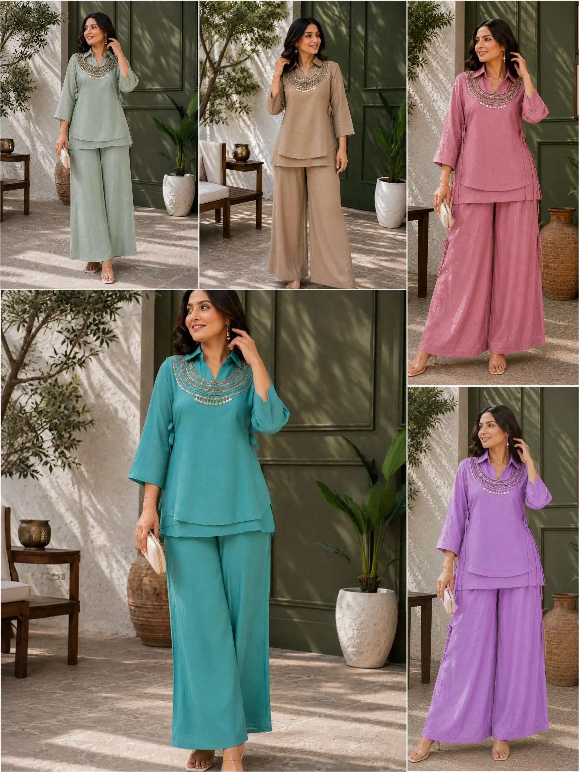 C585 244 Gold Crush Fully Beads & Siquence Work Kurti Koti Plazzo Set Wholesale