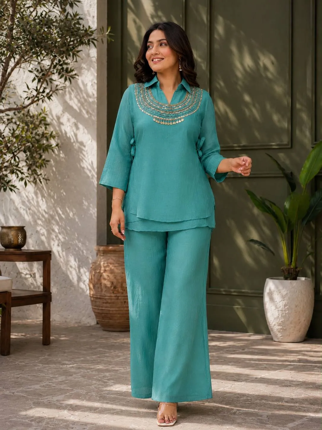 Beautiful C585 244 Gold Crush Fully Beads & Siquence Work Kurti Koti Plazzo Set Wholesale 2026