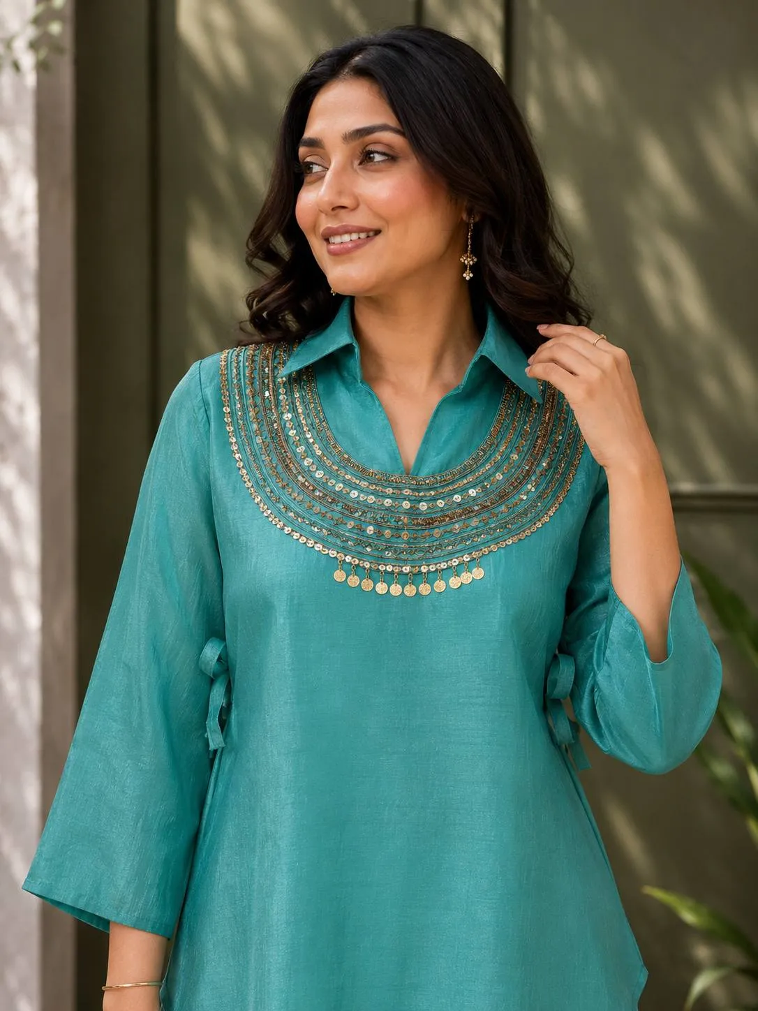 Beautiful C585 244 Gold Crush Fully Beads & Siquence Work Kurti Koti Plazzo Set Wholesale 2026