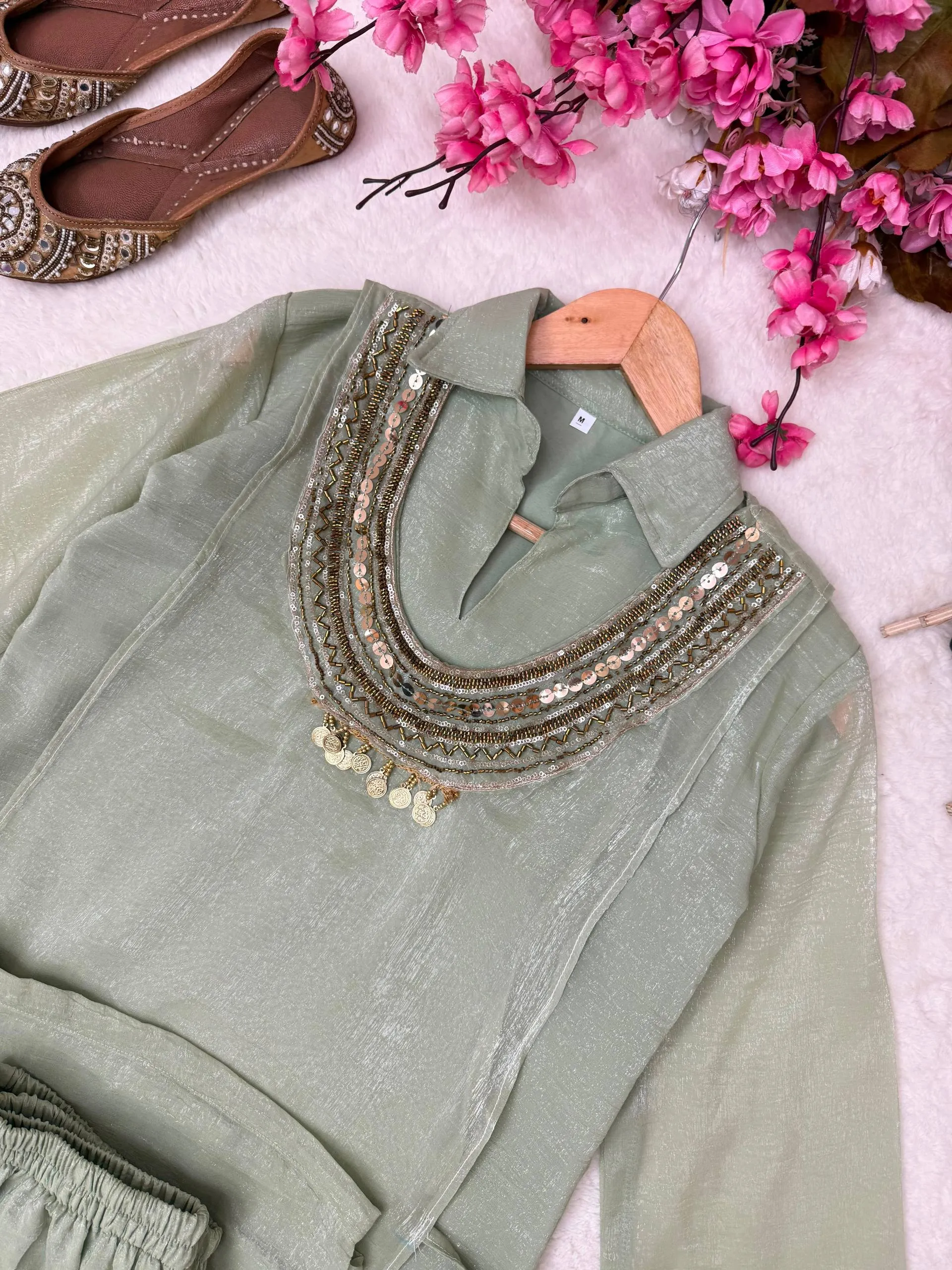 Beautiful C585 244 Gold Crush Fully Beads & Siquence Work Kurti Koti Plazzo Set Wholesale 2026
