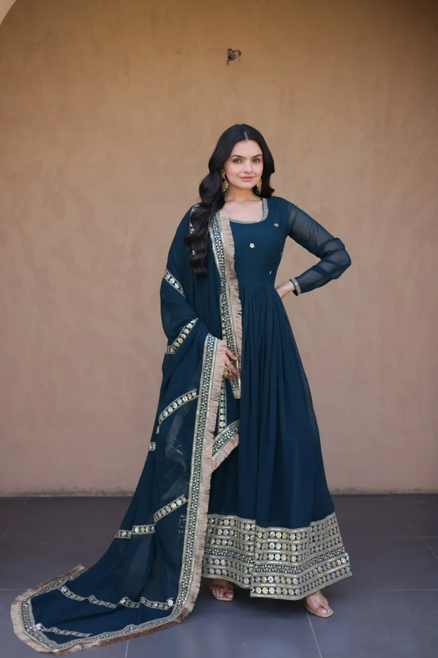 Mohini 9333 Zari Embroidered work Gown Dupatta Set Wholesale