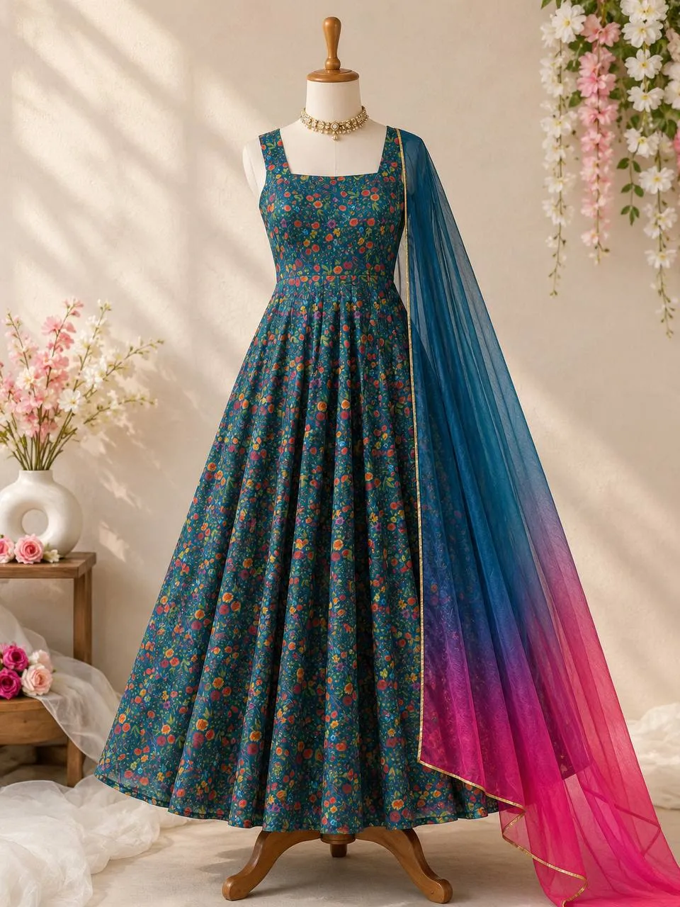 SWT 346 Pure Jimmy Organza Silk Anarkali Gown Dupatta Set Wholesale Surat