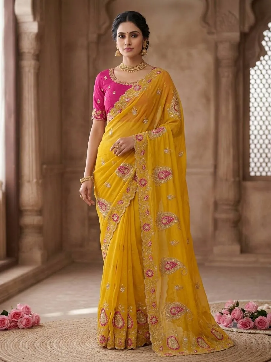 Kusum 902 Pure Georgette Embroidery Work Saree Wholesale Supplier