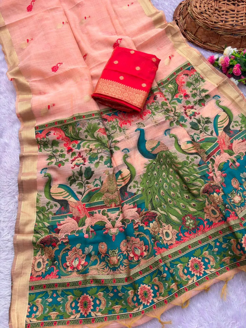 MHV Pure Jamdani Silk and Zari Work Saree Wholesale Supplier