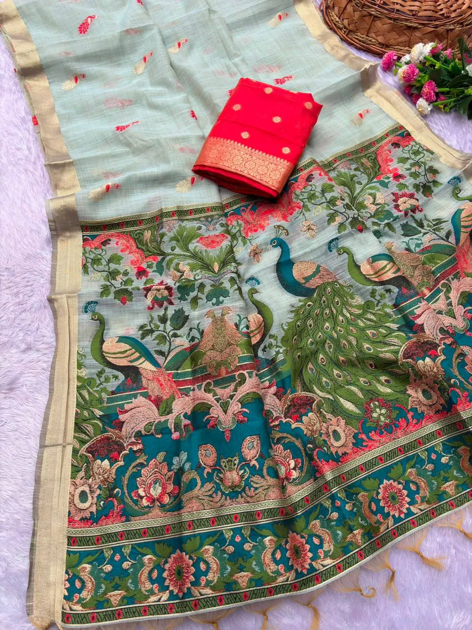 MHV Pure Jamdani Silk and Zari Work Saree Wholesale Supplier