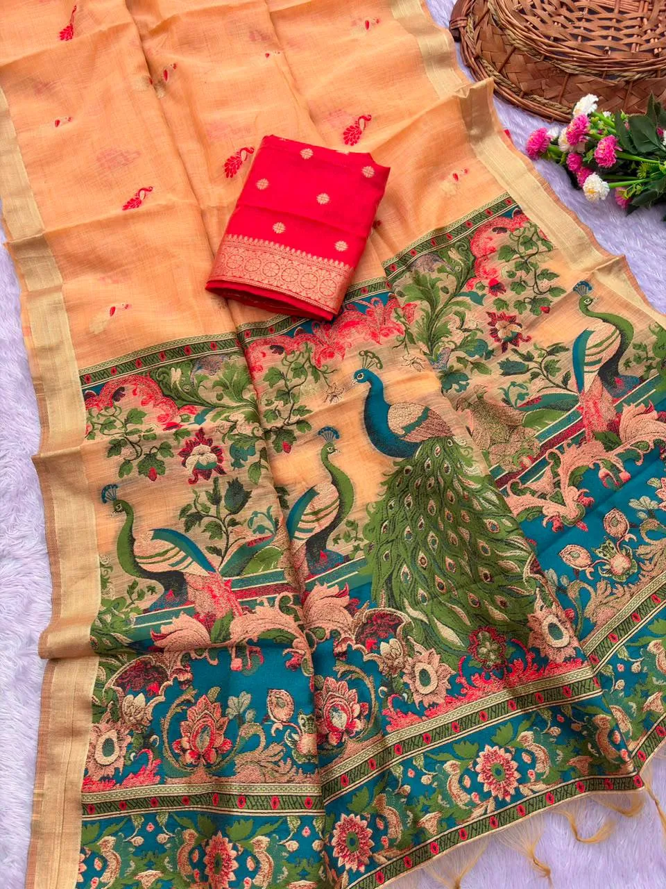 MHV Pure Jamdani Silk and Zari Work Saree Wholesale Supplier