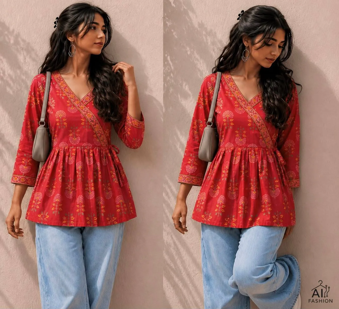 SS2016 Cotton Style V Neck Short Kurti Wholesale Supplier