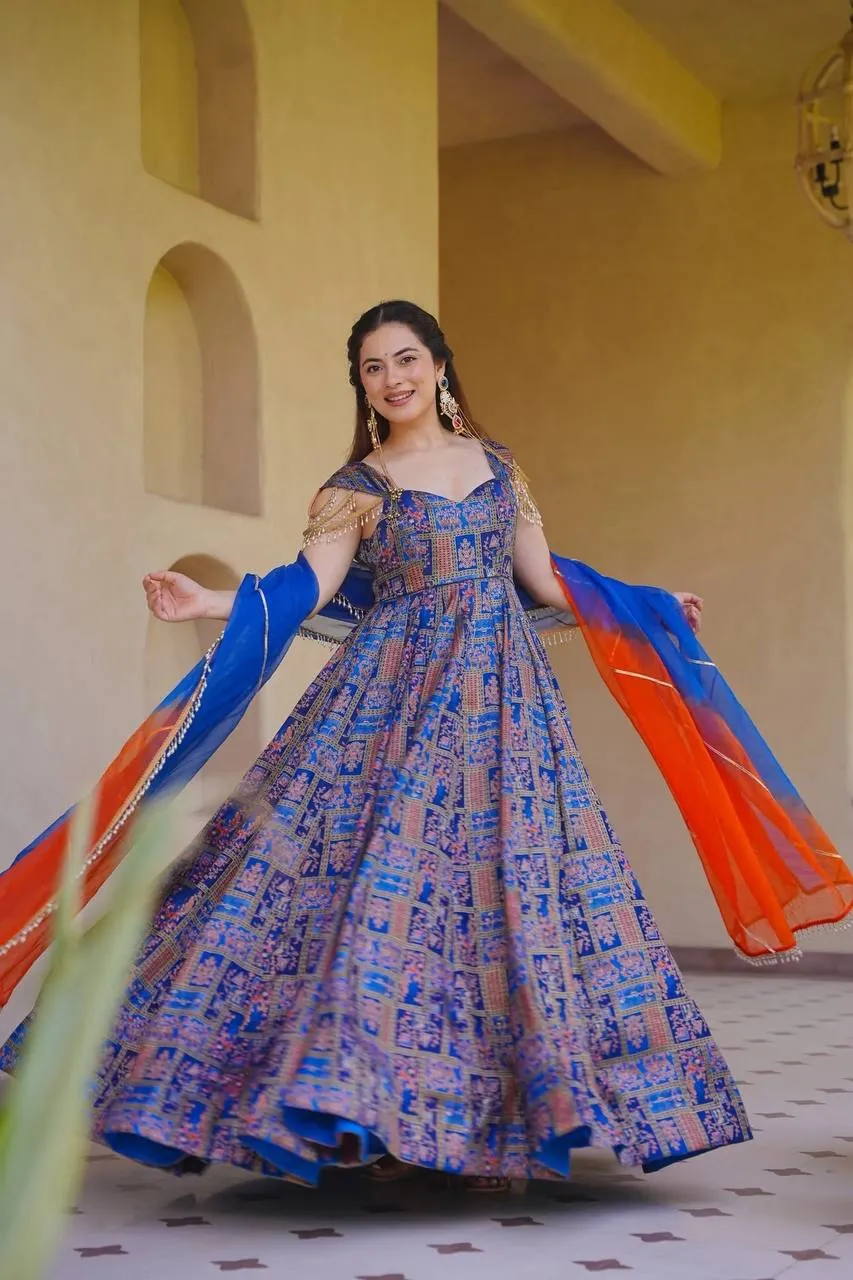 SWT 347 Pure Jimmy Organza Silk Anarkali Gown Wholesale Supplier