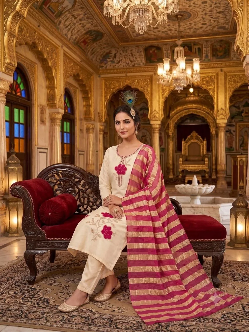 KR429 New Desing Roman Silk Zari Work Kurti Pent Dupatta Set Wholesale
