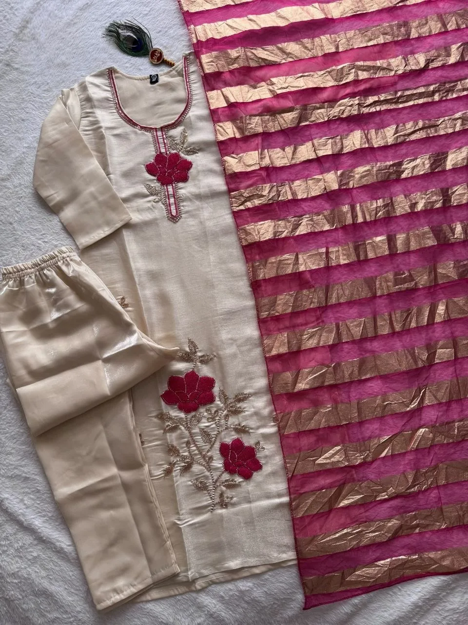 Launching KR 429 New Desing Roman Silk Zari Work Kurti Pent Dupatta Set Wholesale 2026