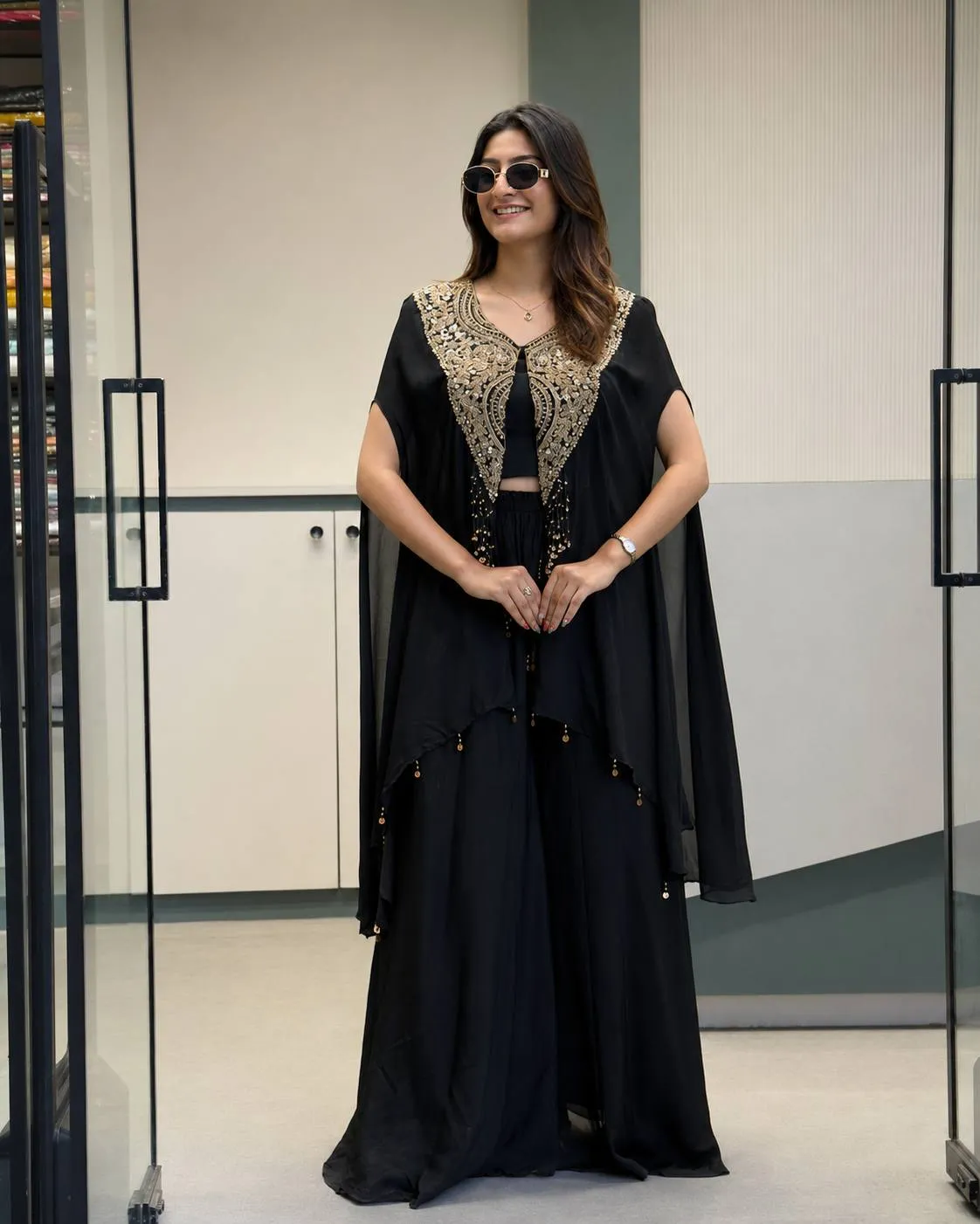 C585 245 Georgette With Zari Embroidery Hand work Indo Western Wholesale Supplier