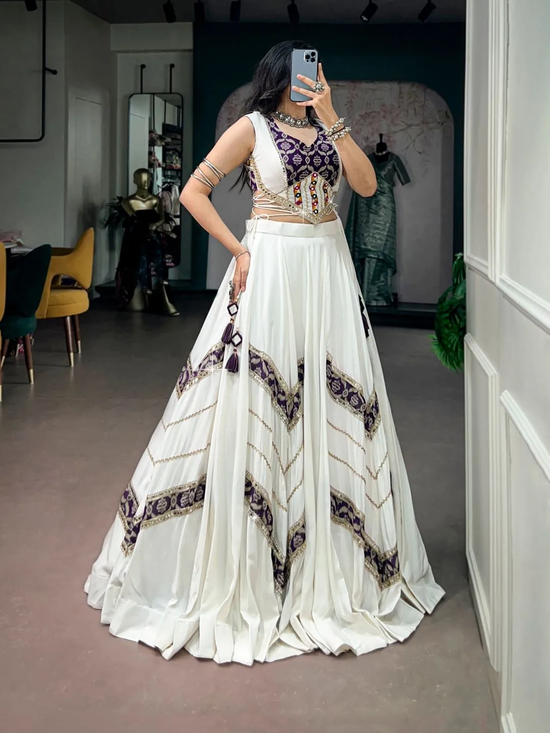 WMN 1788 Rayon Gamthi Mirror Work Navratri Lehenga Choli Wholesale