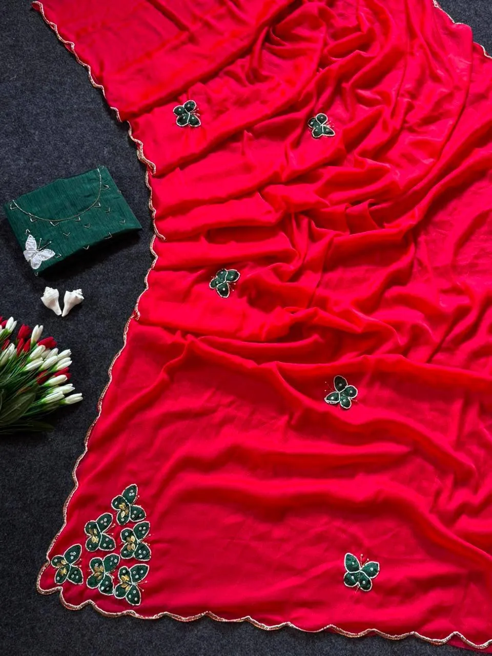 WMS Georgeete With Butterfly Handwork Saree Wholesale Supplie