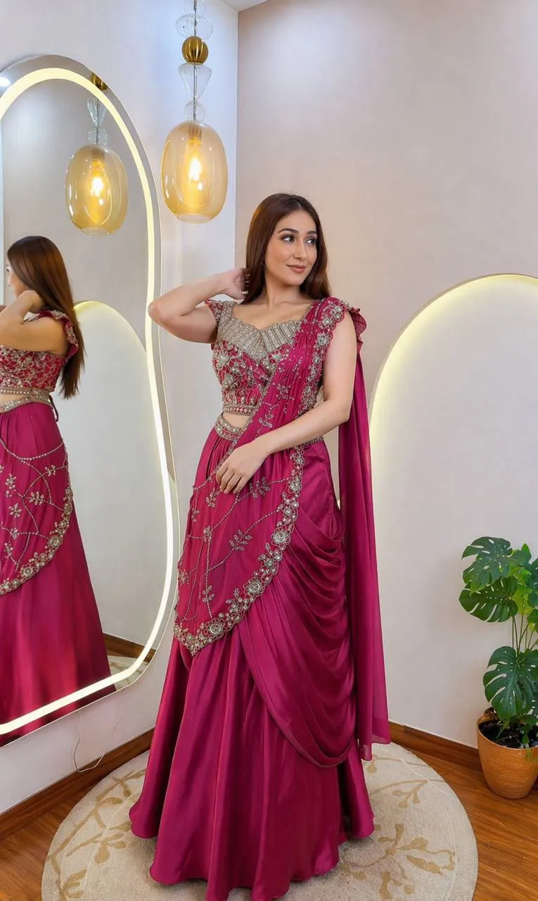 BDB 68 Crep Silk With Embroidey Work Ready To Wear Saree Wholesale