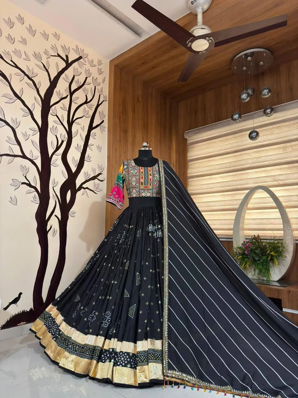 C585 193 Heavy Muslin Cotton With Mirror Work Navratri Lehenga Chaniya Choli Wholesale