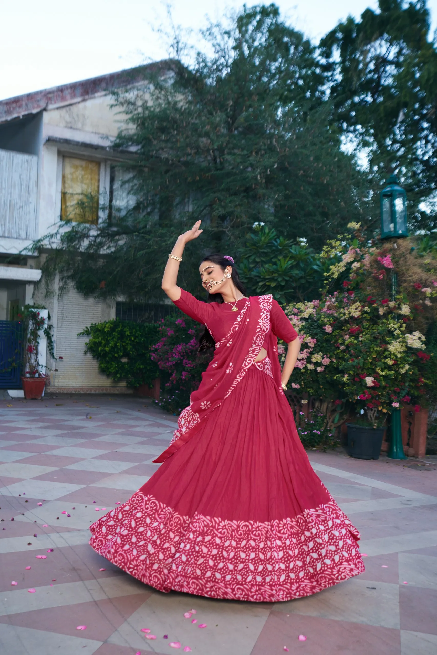 WMN1909 Cotton Chanderi Silk Lehenga Choli Wholesale Batik Print
