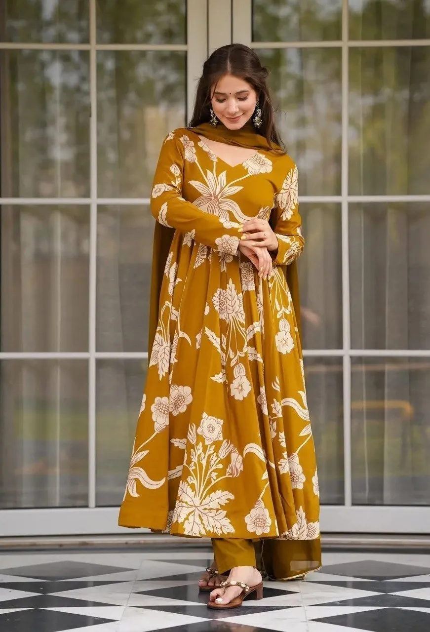 FFD Rayon Slub Anarkali Pent Dupatta Set Wholesale Supplier