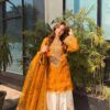 C585 1494 heavy Organza Embroidery Work Kurti Plazzo Dupatta Set Wholesale