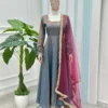 DKT 5183 Sindoor Silk With Real Mirror Lace Border Anarkali Gown Bottom With Dupatta Set Wholesale
