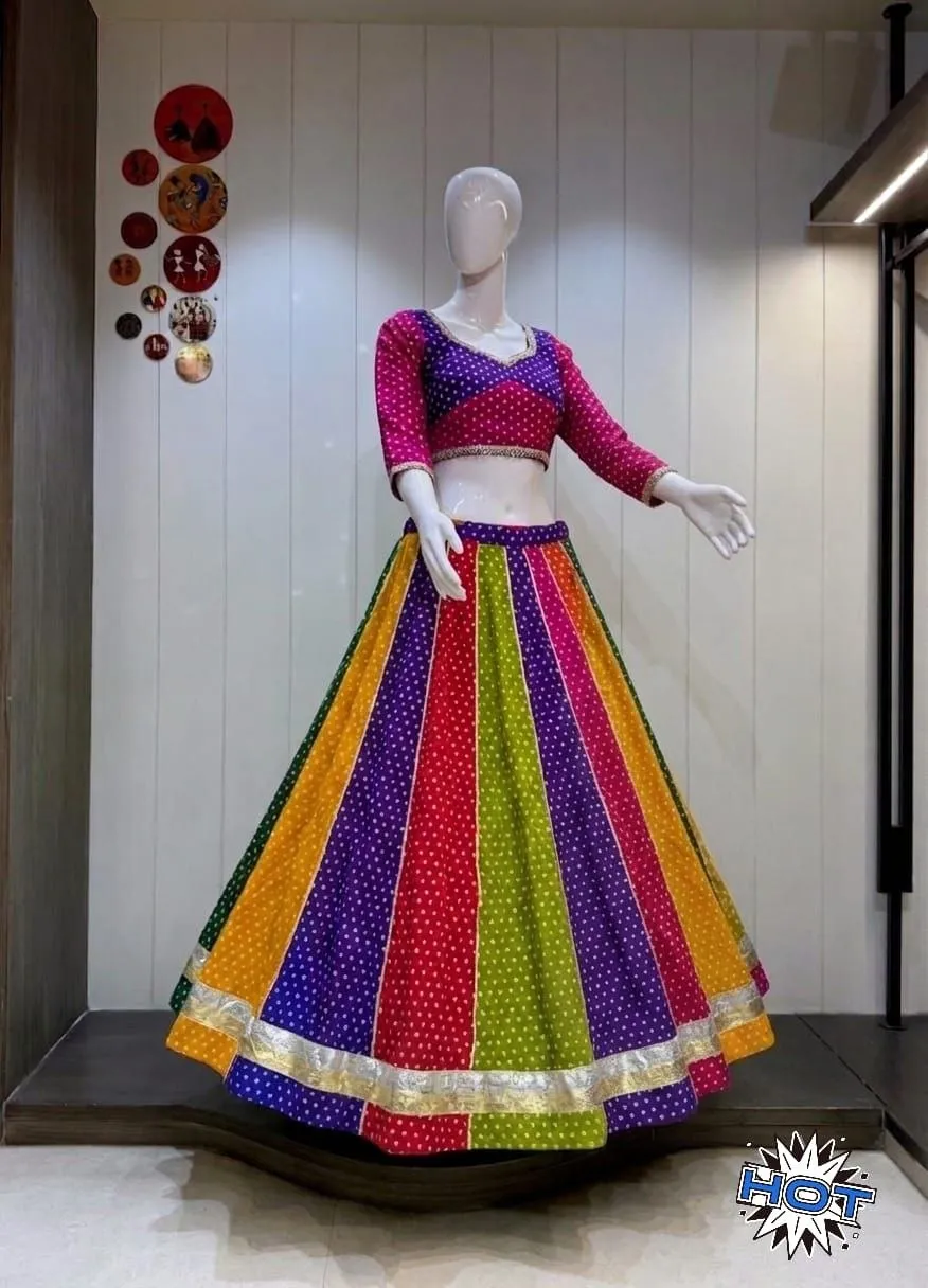 Juhi Navaratri Pure chinnon silk fabric Lehenga Choli For Wholesale