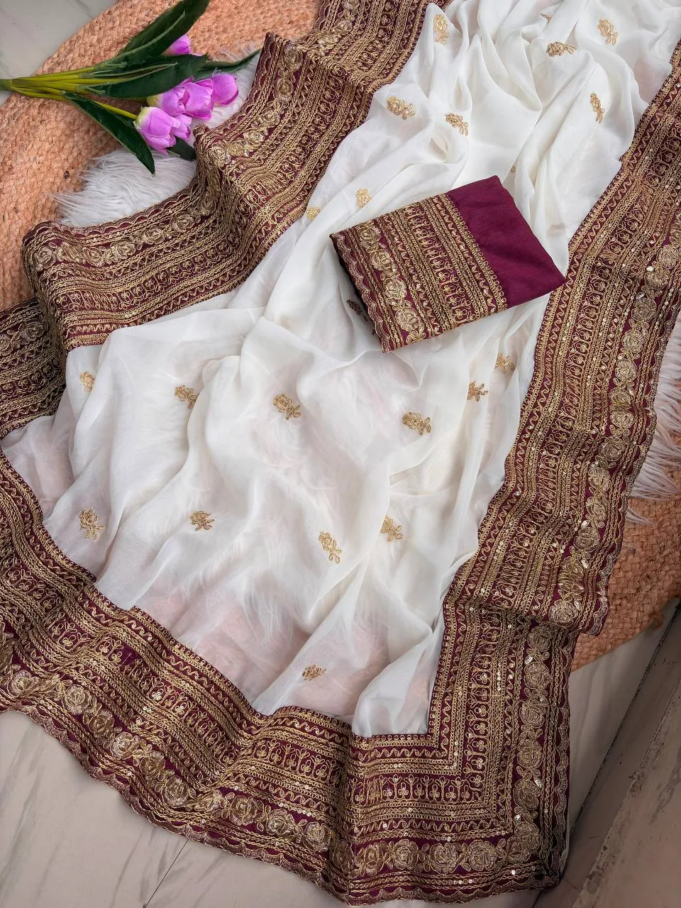 MHV Pure Georgett and Embroidery Work saree Wholesale