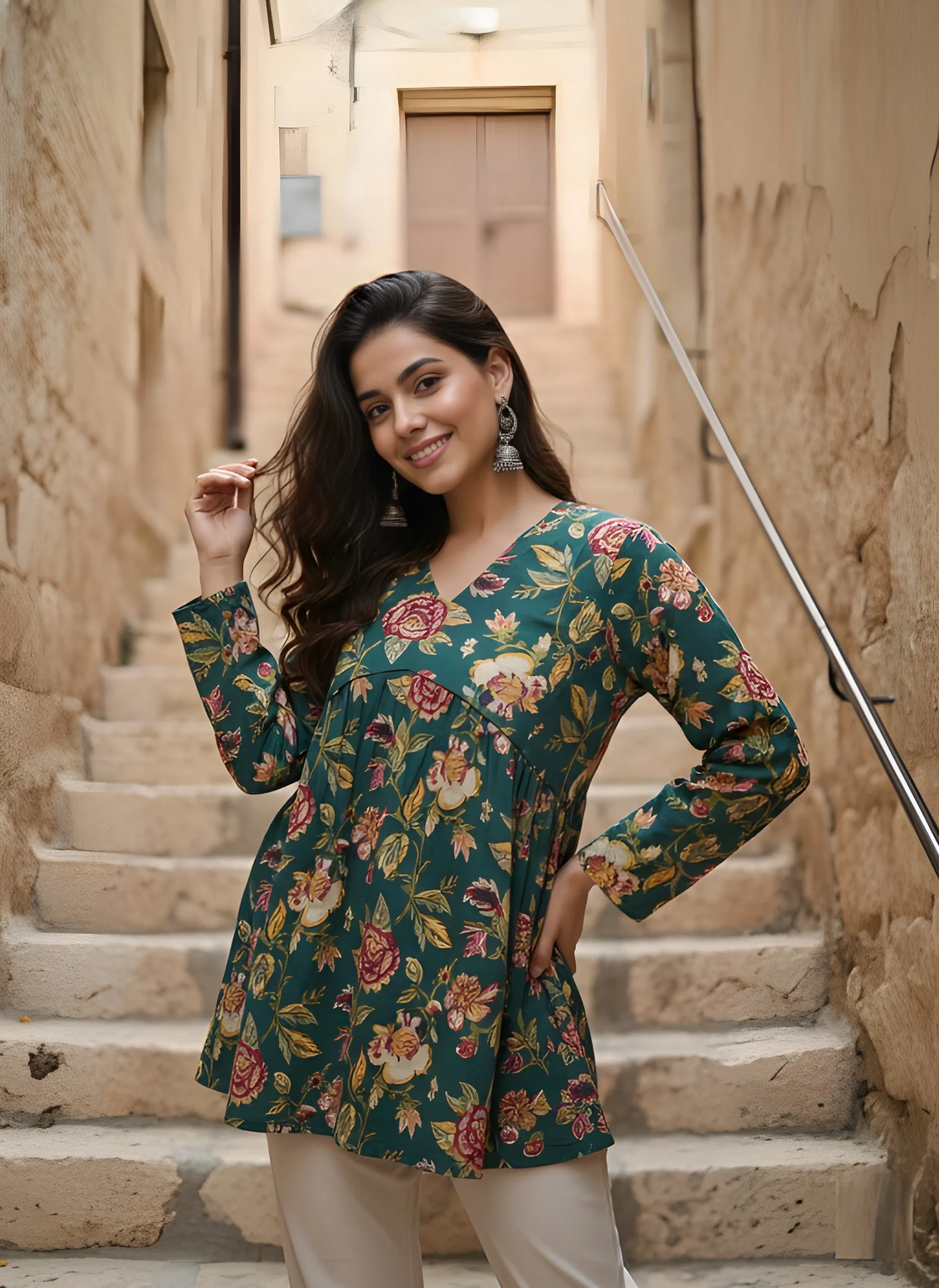 Latest Shiv 1040 Woman Green Cotton Fancy Top Wholesale 2026