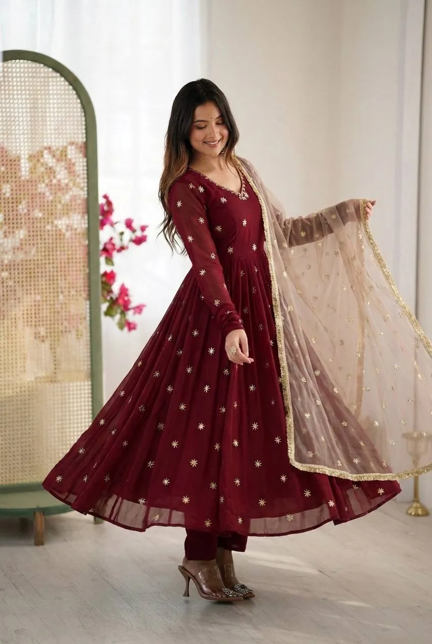 Stylish Sabina 5313 Faux Georgette Anarkali Kurti Pant Dupatta 2026