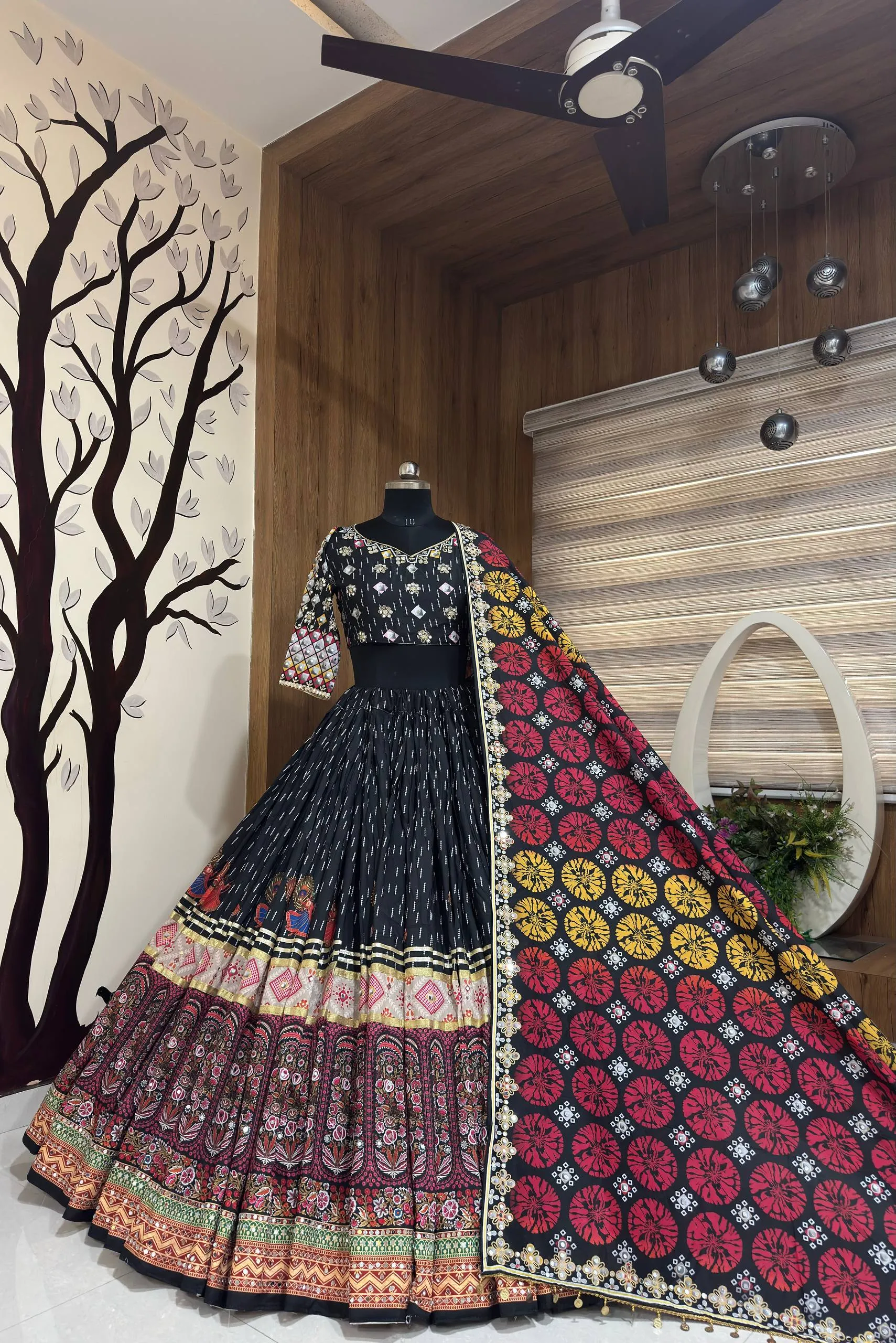 Beautiful C585 Navratri Heavy Muslin Cotton Lehenga Mirror Work Chaniya Choli 2026