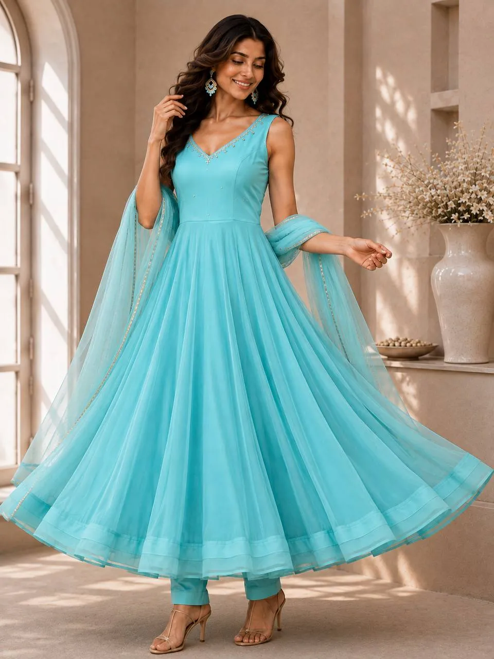 SWT 287 Georgette With Real Mirror Work Anarkali Gown Wholesale Surat