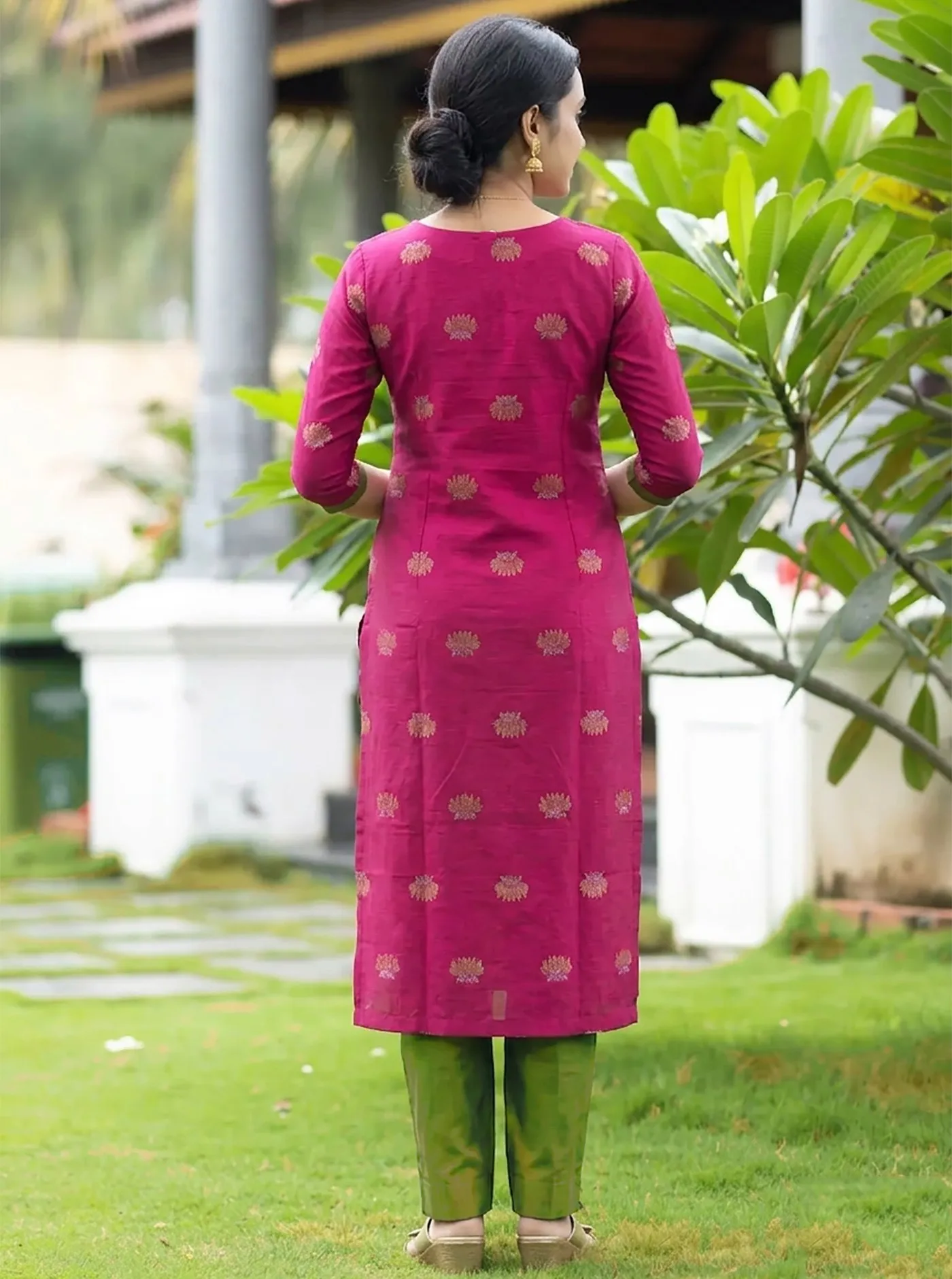 FFD Pink Kontina Suit Art Silk Kurti Pant Dupatta Set Wholesale