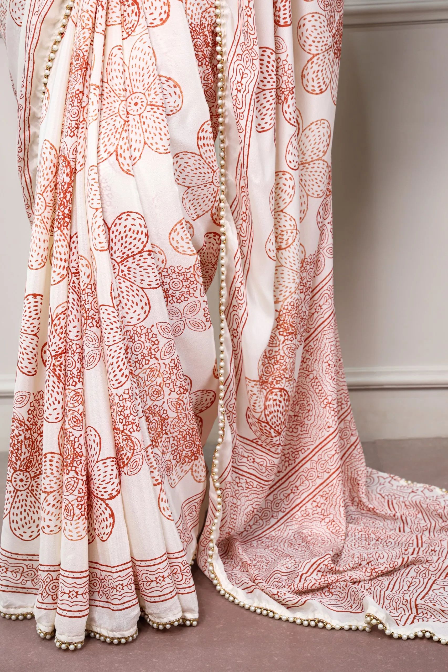 Stylish WMN 7407 Satin Silk with Pearl Lace Border Saree Wholesale 2026