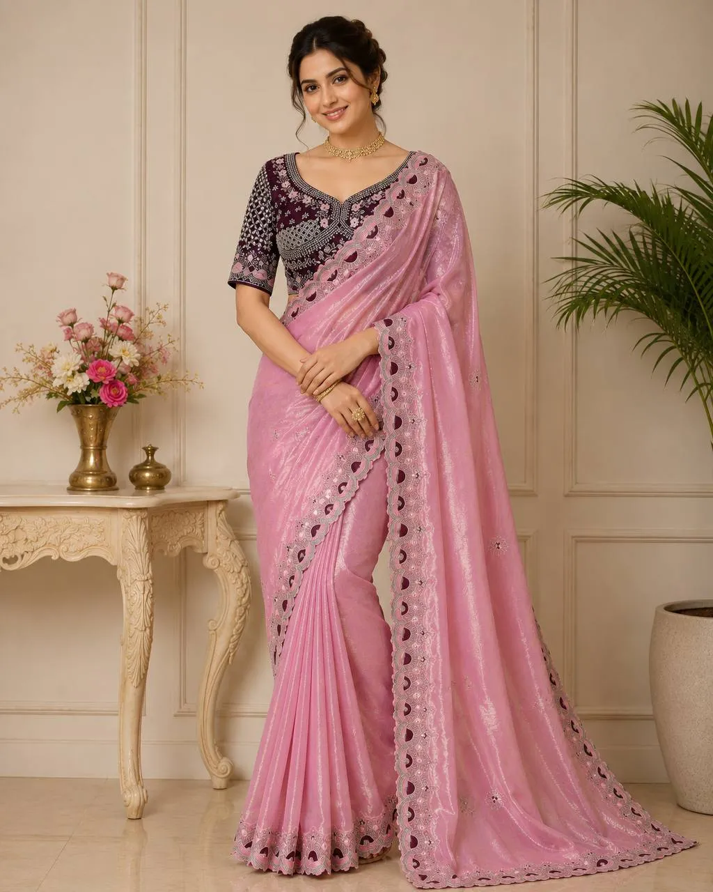 Kusum Pure Fandy Material Embroidery and Cut Work Saree Wholesale