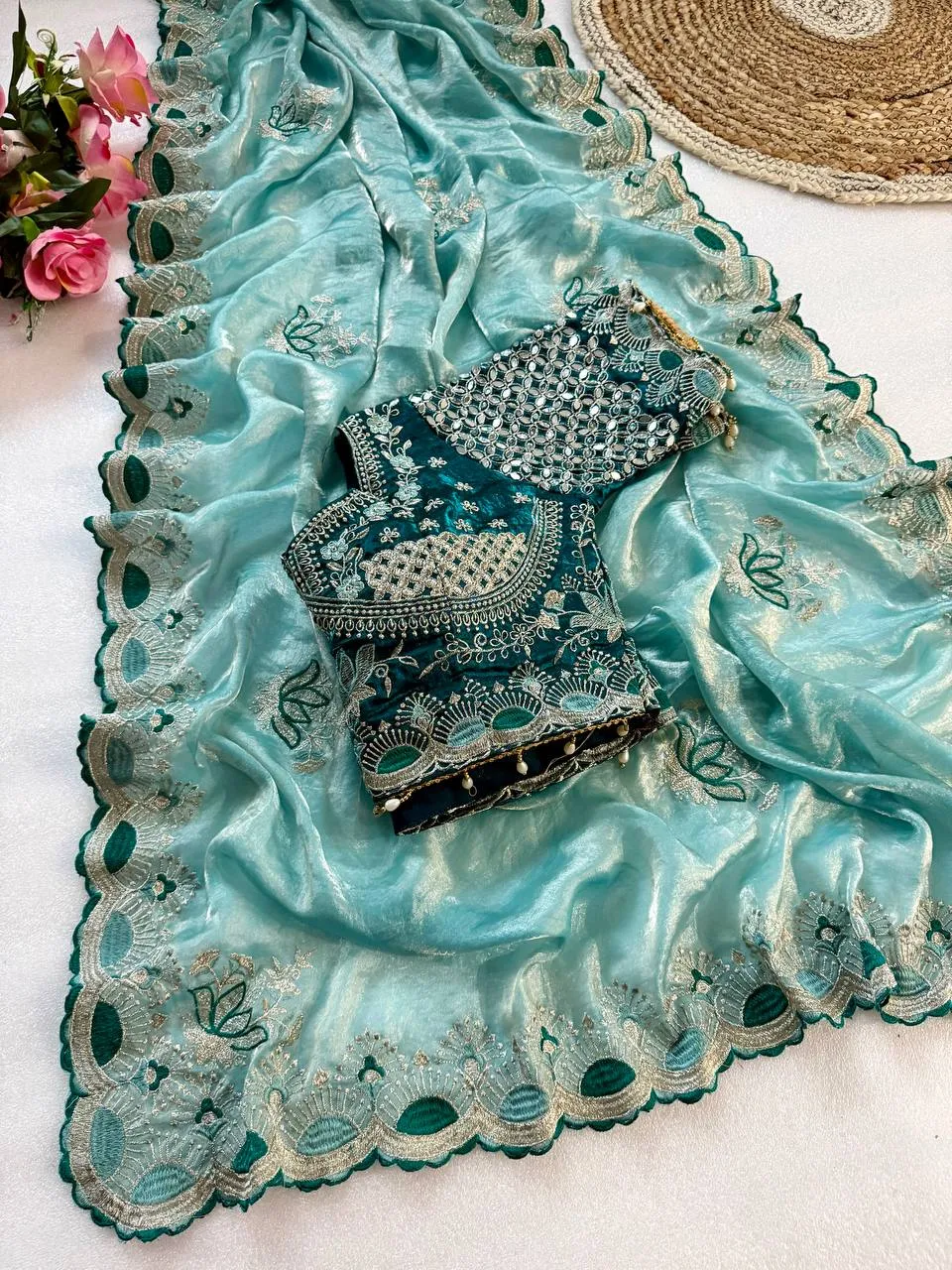 Kusum Pure Fandy Material Embroidery and Cut Work Saree Wholesale