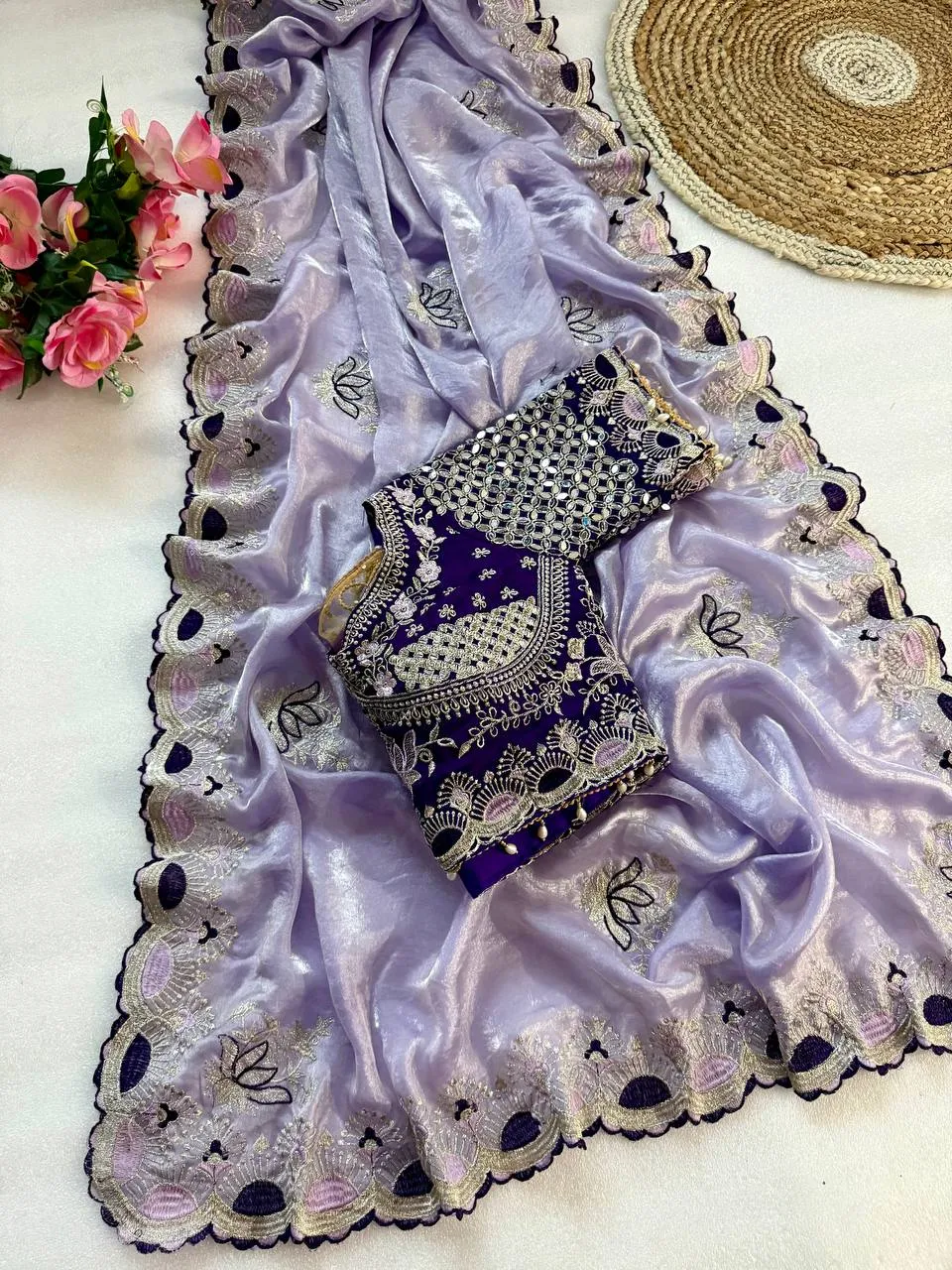 Kusum Pure Fandy Material Embroidery and Cut Work Saree Wholesale