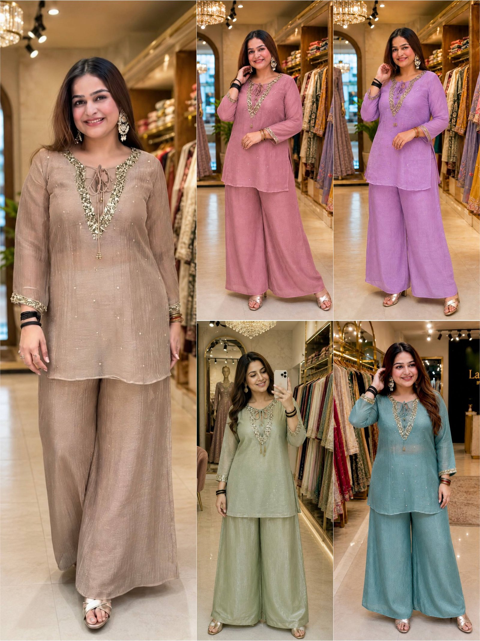C585 247 Cruncy Silk with Embroidery Work Kurti Koti & Plazzo Set Wholesale - Image 6