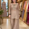 C585 247 Cruncy Silk with Embroidery Work Kurti Koti & Plazzo Set Wholesale