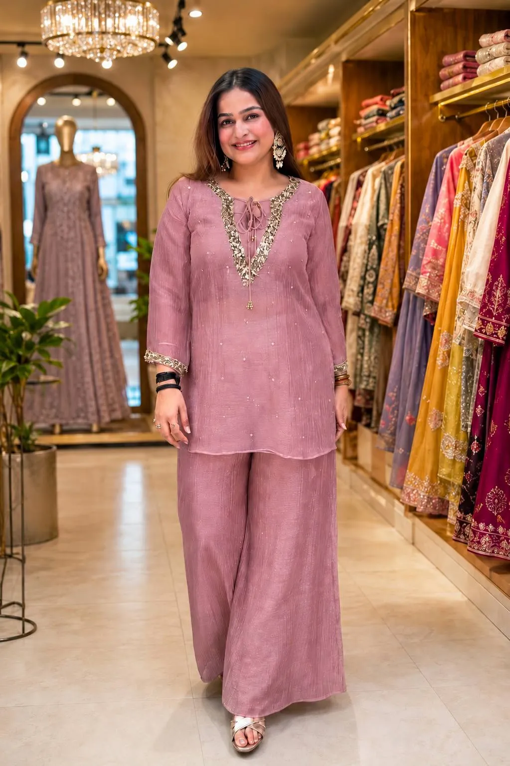 Beautiful C585 247 Cruncy Silk with Embroidery Work Kurti Koti & Plazzo Set Wholesale 2026