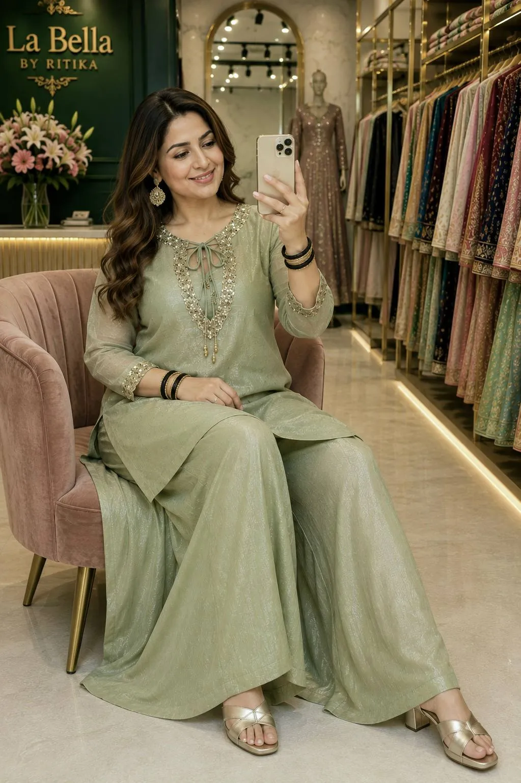 Beautiful C585 247 Cruncy Silk with Embroidery Work Kurti Koti & Plazzo Set Wholesale 2026