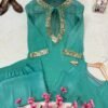 C585 247 Cruncy Silk with Embroidery Work Kurti Koti & Plazzo Set Wholesale - Image 8