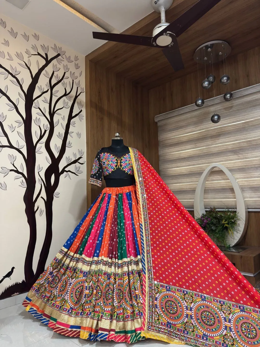 C585 199 Heavy Muslin Cotton With Mirror Work Lehenga Chaniya Choli Wholesale