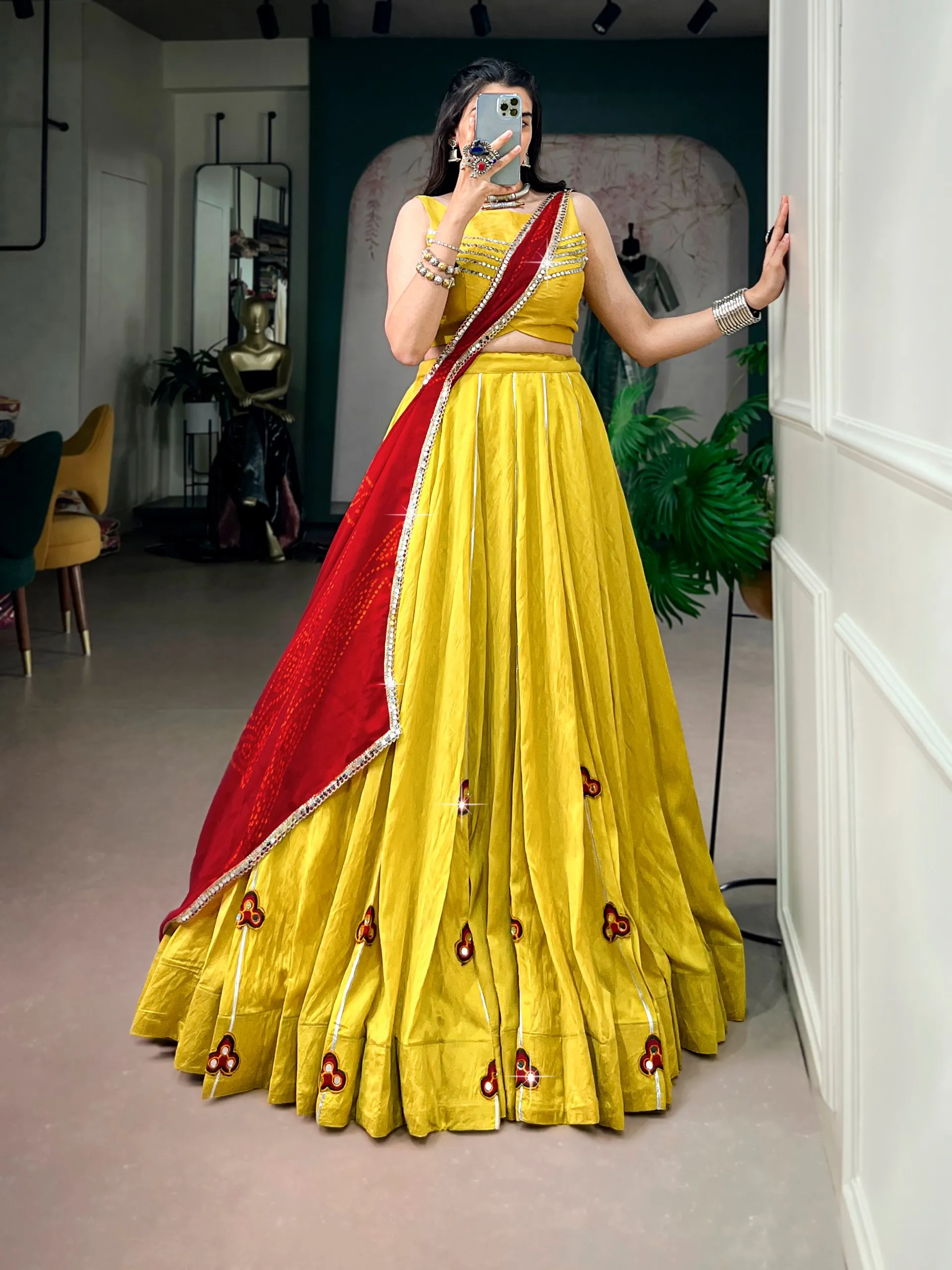 WMN 1766 Chanderi Gotta Patti with Mirror Gamthi work Navratri Lehenga Choli Wholesale