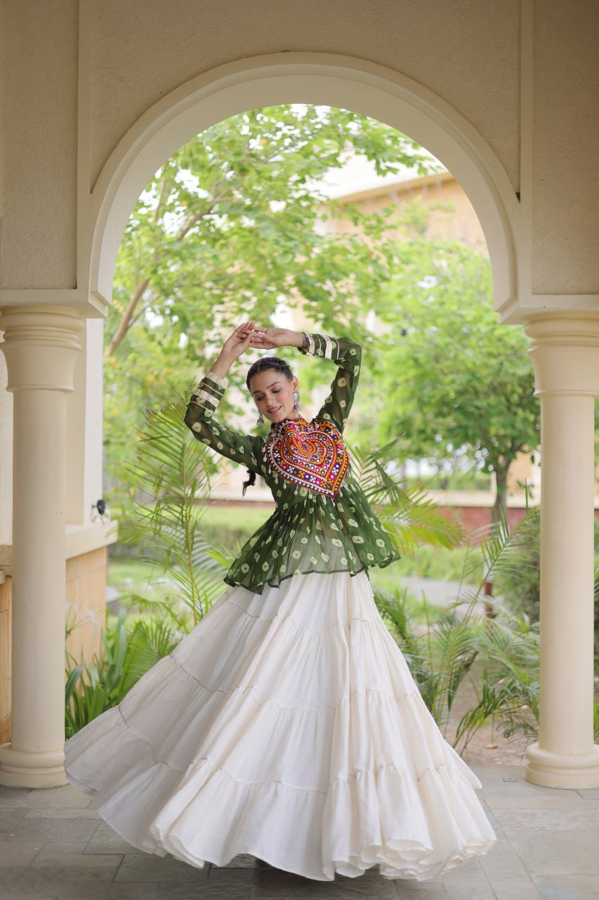 Moni 5082 Kutchi Gamthi Kora Cotton With Bandhni Print work Navratri Lehenga Choli Wholesale