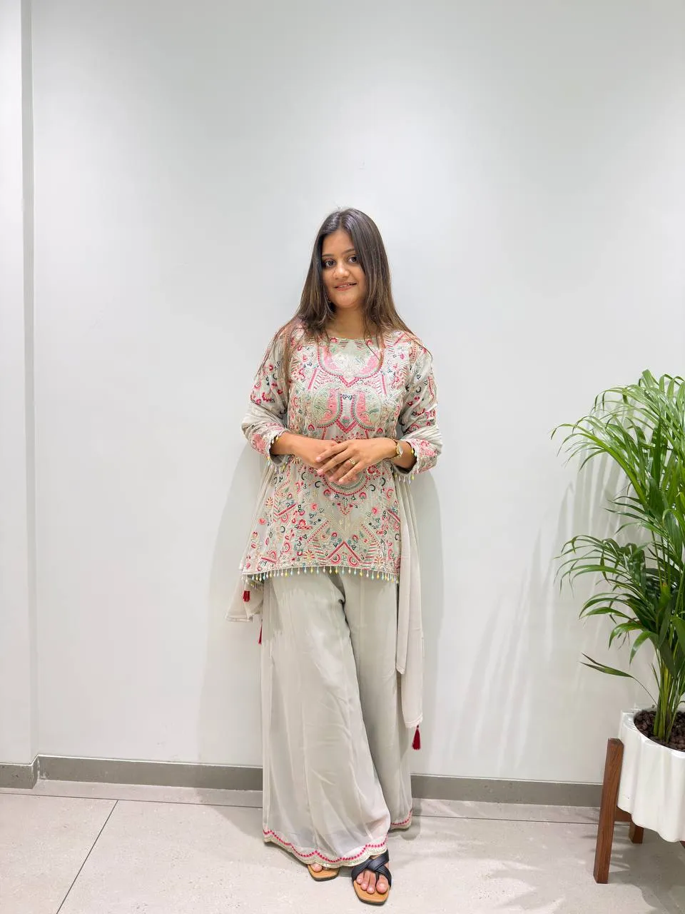 Launching BV 489 Faux Georgette With Heavy Sequence Embroidery With Latkan Lace Work Top Plazzo With Dupatta Set Wholesale 2026