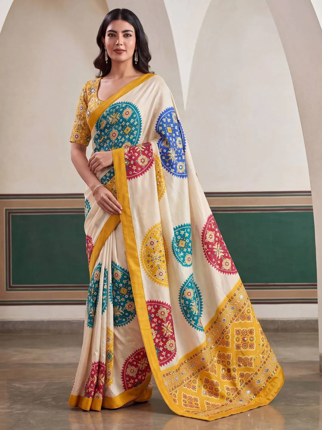 DKT 5189 Crap Silk With Patola Real Mirror Work Saree Wholesale Supplier