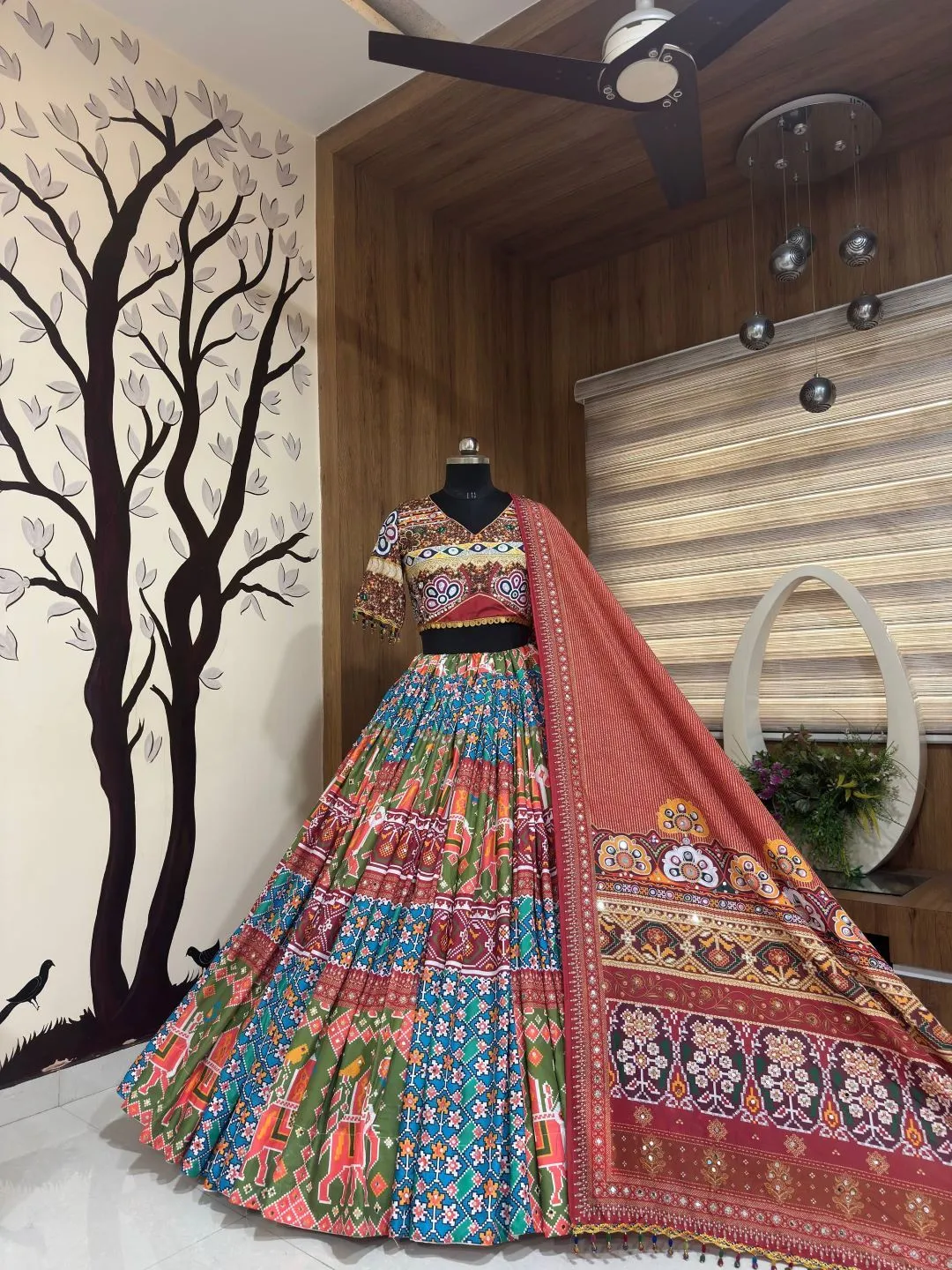 C585 200 Heavy Muslin Cotton With Mirror Work Lehenga Choli Wholesale