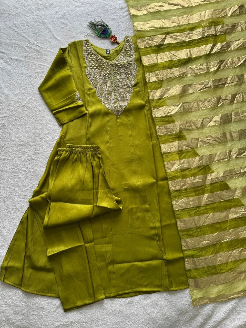 KR 428 Roman Silk With Embroidery Work Kurti Pant Dupatta Set Wholesale