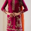 C585 1496 Chinon Embroidery & Chakri Stone Work Kurti Plazzo and Dupatta Set Wholesale