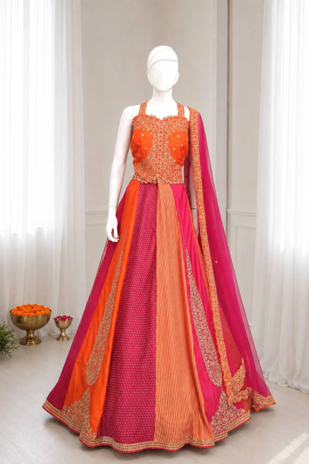 BDB 85 Chinon Silk and Embroidery Sequins Work Indo Western Wholesale