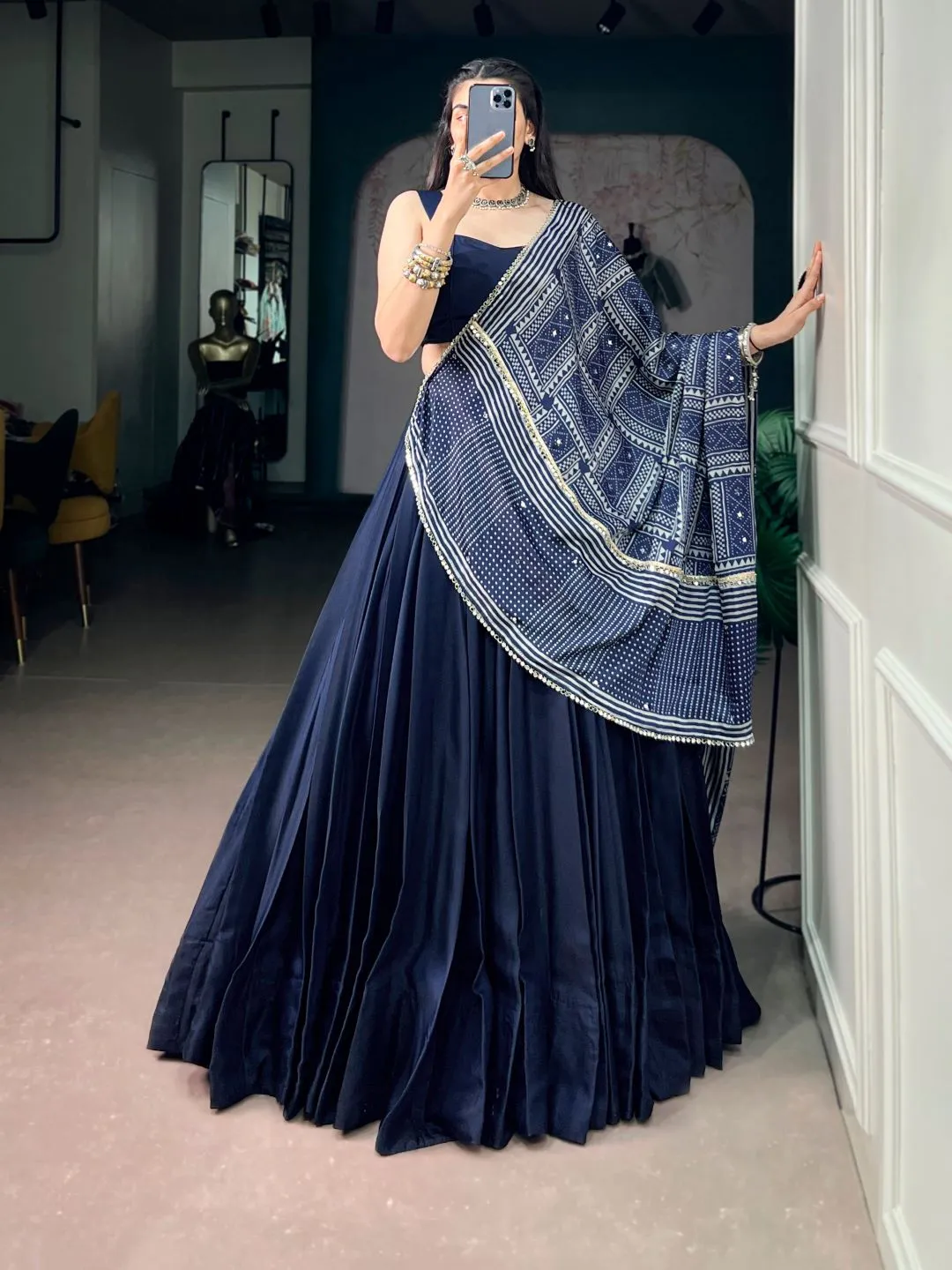 Buy WMN 1776 Moonga Silk and Mirror Work Lehenga Chaniya Choli Wholesale 2026