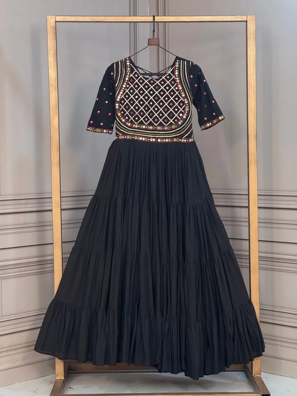 Mohini 9346 Kora Cotton Embroidery with Gota patti & Mirror Work Gown Wholesale